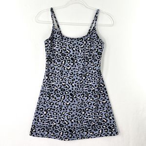 Onzie Tank Dress Women’s Sz XS Blue Leopard Print Built In Shorts Liner Romper